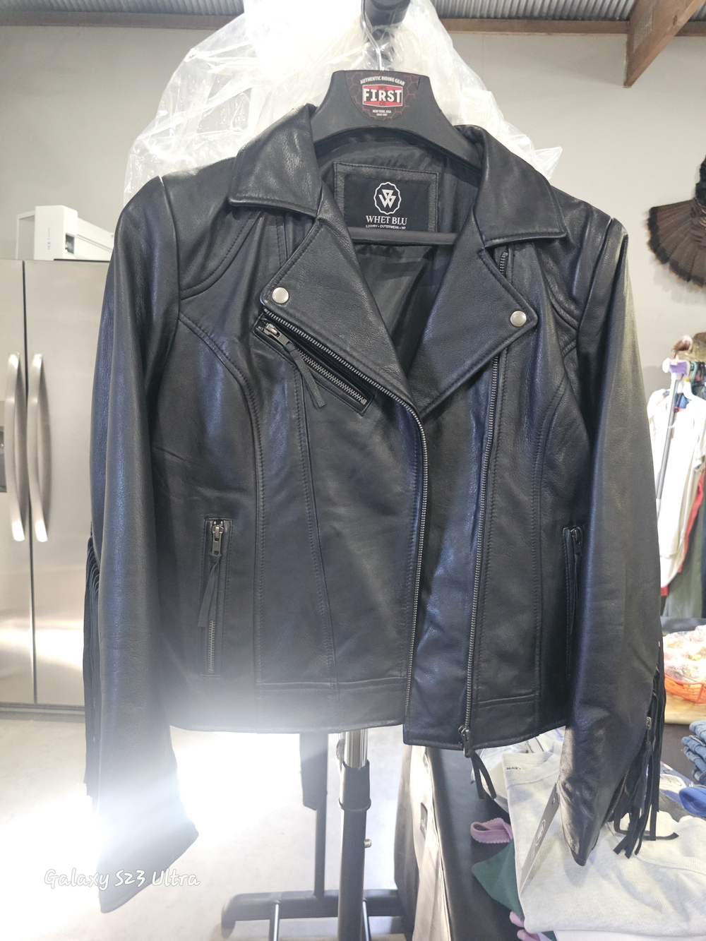 Women’s Whet BLU FRINGE Black Leather Moto Jacket